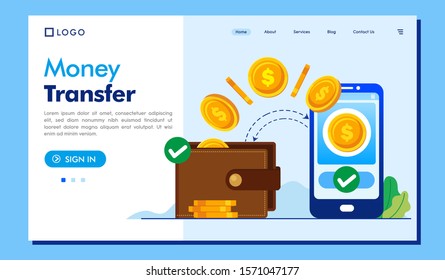 Money transfer landing page website illustration vector flat design