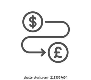 Money Transfer Line Icon. Cash Exchange Sign. Dollar To Pound Change Symbol. Quality Design Element. Linear Style Money Transfer Icon. Editable Stroke. Vector