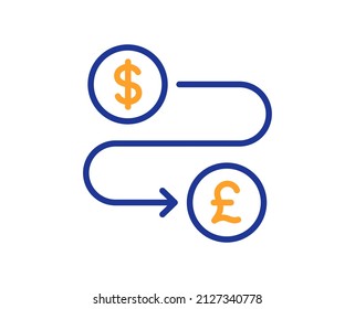 Money Transfer Line Icon. Cash Exchange Sign. Dollar To Pound Change Symbol. Colorful Thin Line Outline Concept. Linear Style Money Transfer Icon. Editable Stroke. Vector