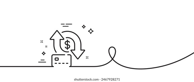 Money transfer line icon. Continuous one line with curl. Credit card sign. Bank payments symbol. Money transfer single outline ribbon. Loop curve pattern. Vector