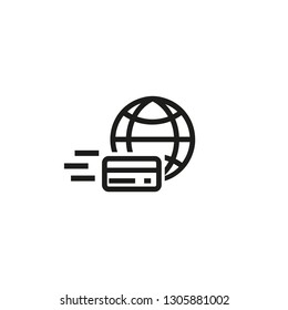 Money transfer line icon. Globe, fast credit card, motion. Payment concept. Can be used for topics like transaction, ecommerce, finance