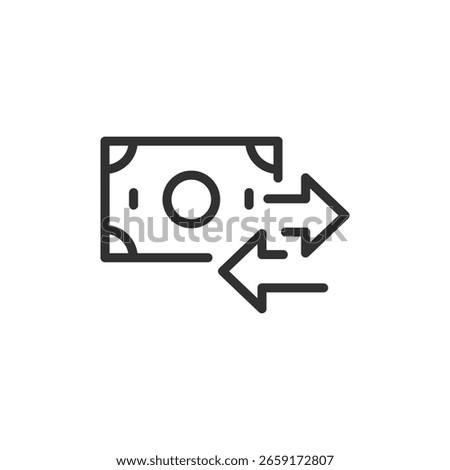 Money transfer, linear icon. Sending or receiving funds. Line with editable stroke.
