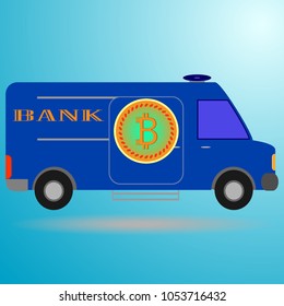 Money Transfer Machine. Machine with bitcoin. Special equipment for banking institutions. Flat design, vector illustration, vector.