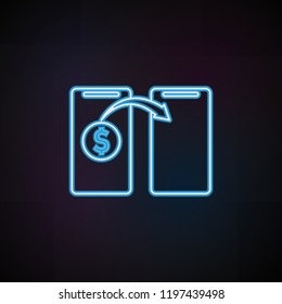 money transfer mobile banking icon in neon style. One of Mobile banking collection icon can be used for UI, UX
