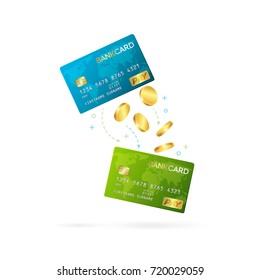 Money transfer or online banking conceptual vector illustration. Sending money from one credit card to another.