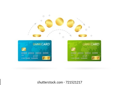 Money transfer or online banking conceptual vector illustration. Process of sending money from one credit card to another.