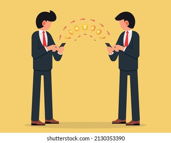 Money transfer or online banking conceptual.Business people transfer money with smartphone.