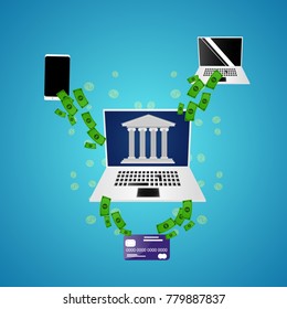 Money transfer and online banking. Vector illustration.