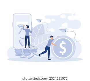 Money Transfer Online and Financial Operations in E-banking via Mobile Phone, Trading and Payment, flat vector modern illustration