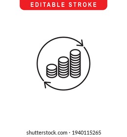 Money Transfer Outline Icon. Money Transfer Line Art Logo. Vector Illustration. Isolated on White Background. Editable Stroke