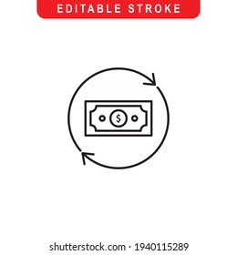 Money Transfer Outline Icon. Money Transfer Line Art Logo. Vector Illustration. Isolated on White Background. Editable Stroke
