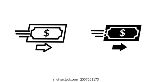 Money transfer outlined and solid icon vector collection.