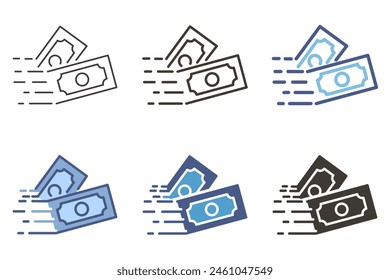 Money transfer payment, stack of money bills sent flying icon. Vector graphic elements for transactions