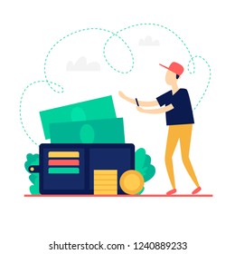 Money transfer, money saving, wallet.