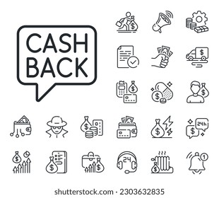 Money transfer sign. Cash money, loan and mortgage outline icons. Cashback service line icon. Speech bubble symbol. Money transfer line sign. Credit card, crypto wallet icon. Vector