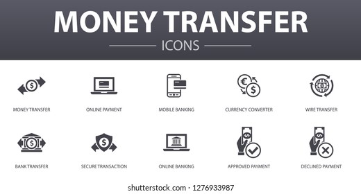 money transfer simple concept icons set. Contains such icons as online payment, bank transfer, secure transaction, approved payment and more, can be used for web, logo, UI/UX