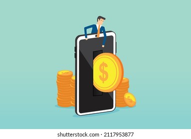 Money transfer from smartphone, online cashback, receiving cashback for a buyer, online banking, saving money, money refund, Vector illustration design concept in flat style