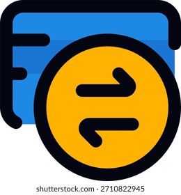 Projeto de vetor de transferência de dinheiro em estilo moderno, banco digital e conceito de processo de pagamento de negócios, ilustração de transação financeira. Ícone Linha Preenchida