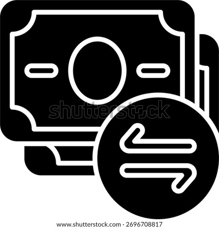 Money transfer vector design in modern style, digital transaction and financial technology concept, online banking illustration. Glyph Icon
