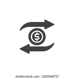 Money transfer vector icon. filled flat sign for mobile concept and web design. Dollar coin and arrows glyph icon. Symbol, logo illustration. Vector graphics