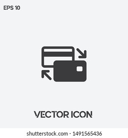 Money transfer vector icon illustration. Card to card money transfer button symbol icon. Premium quality.