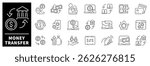 Money transfer vector icon set. Set of thin line icons related to money transfer. Banking, credit card, money, transaction, payment, money transfer icons