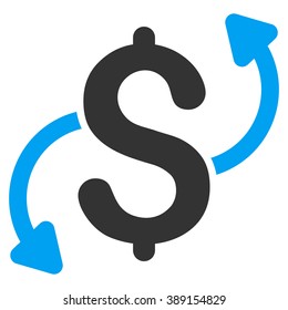 Money Transfer vector icon. Style is bicolor flat symbol, blue and gray colors, white background.