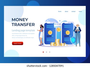 Money transfer vector illustration concept with people flat character, online payment, can be use for landing page, web, ui, banner, template, background, flyer, poster. Characters design