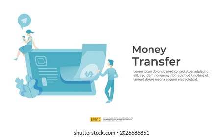 money transfer vector illustration concept for E-commerce market or shopping online with people character. mobile payment for social media, web landing page template, banner, presentation, print media