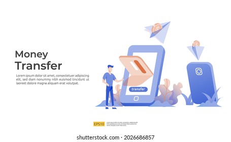 money transfer vector illustration concept for E-commerce market or shopping online with people character. mobile payment for social media, web landing page template, banner, presentation, print media