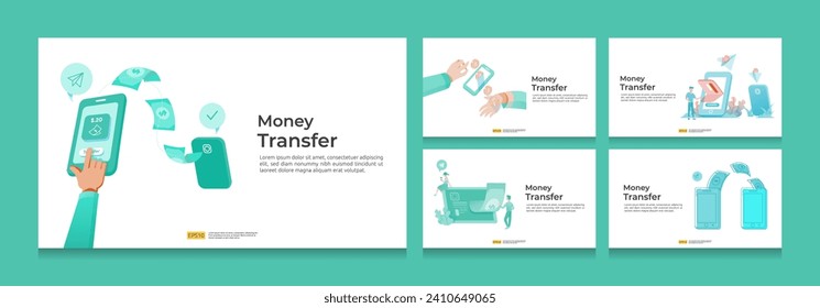 money transfer vector illustration for E-commerce market or shopping online with people character. mobile payment bundle set for social media, web landing page template, presentation, print media