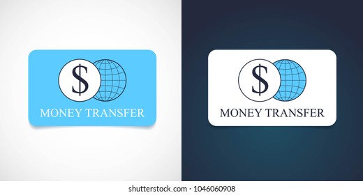 Money transfer vector logo, icon. Template design with plastic card for global money transfers and web banking 