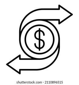 Money Transfer Vector Outline Icon Isolated On White Background
