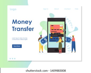 Money transfer vector website landing page design template