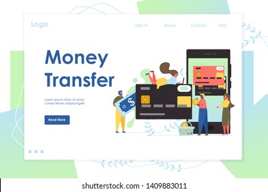 Money transfer vector website landing page design template