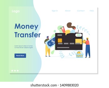 Money transfer vector website landing page design template