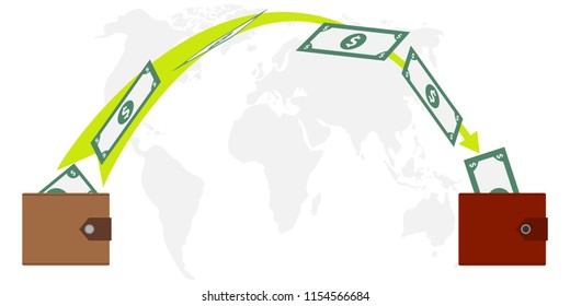 Money transfer to the wallet. Money transfer from your wallet to another purse. Flat design, vector illustration, vector.
