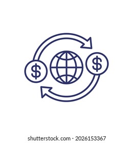 money transfer worldwide icon, line vector