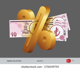 Money transferred to a credit institution in order to receive income in the form of interest. 10 Turkish Lira. Flat style vector illustration.