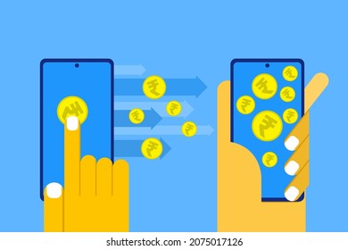 Money transferring digitally from one mobilephone to another svg