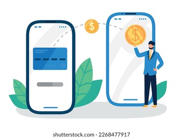 Money transfers, internet banking using smartphone for payment. Vector of payment service, phone app bank design illustration