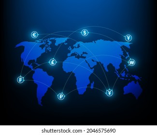 red de transferencia de dinero y símbolo de concepto de cambio de divisas global