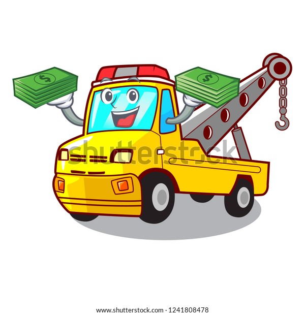 With\
money transportation on truck towing cartoon\
car