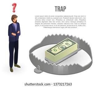 Money trap concept banner. Isometric illustration of money trap vector concept banner for web design