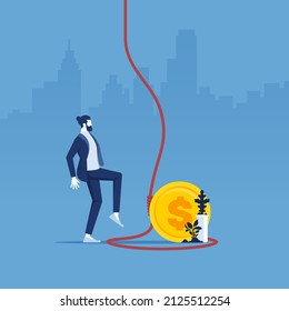 Money trap or finance risks metaphor concept, businessman was caught in a rope loop, Man in captivity