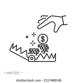 Money Trap Icon, Fraud Financial Or Deception, Crime Cash, Risking Businessman Hand, Thin Line Symbol On White Background - Editable Stroke Vector Illustration