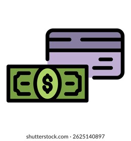 Money trasnfer credit card icon. Outline money trasnfer credit card vector icon color flat isolated