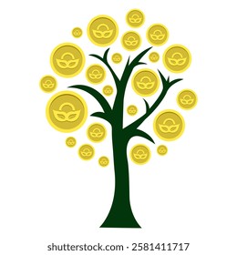 money tree with 3d ncog currency coins. Colored vector for website design. Simple design on a transparent background (PNG).