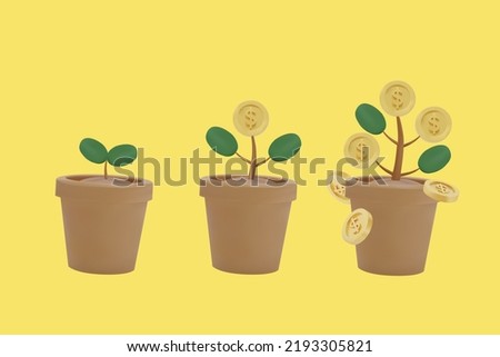 money tree 3D render Vector grow saving income investment dividends yield business growth saving financial earning currency gold coin on the tree icon cash banking economy  
