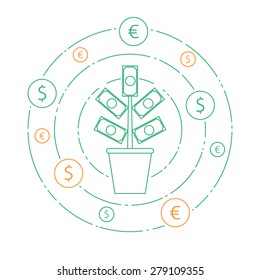 Money tree abstract vector illustration outline style